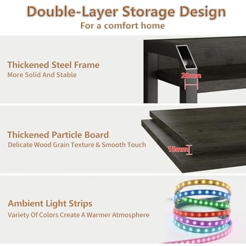 Adjustable Size Headboard with Outlets, USB Ports,Type-C,LED Full Black Oak