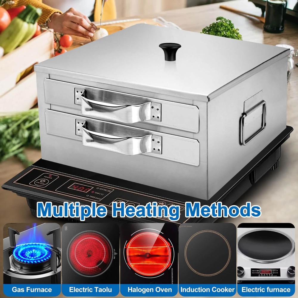 2-Layer Rice Noodle Roll Steamer, with Extra Steam Tray, Stainless Steel Open