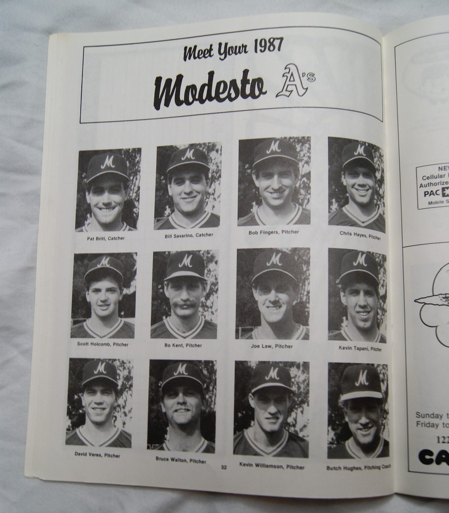 1987 modesto a's official souvenir program writing on cover