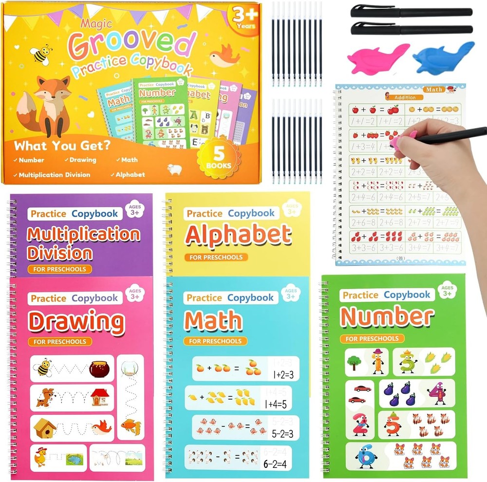 Magic Grooved Writing Practice for Kid-Grooved 9.83* 6.96, Multicolor