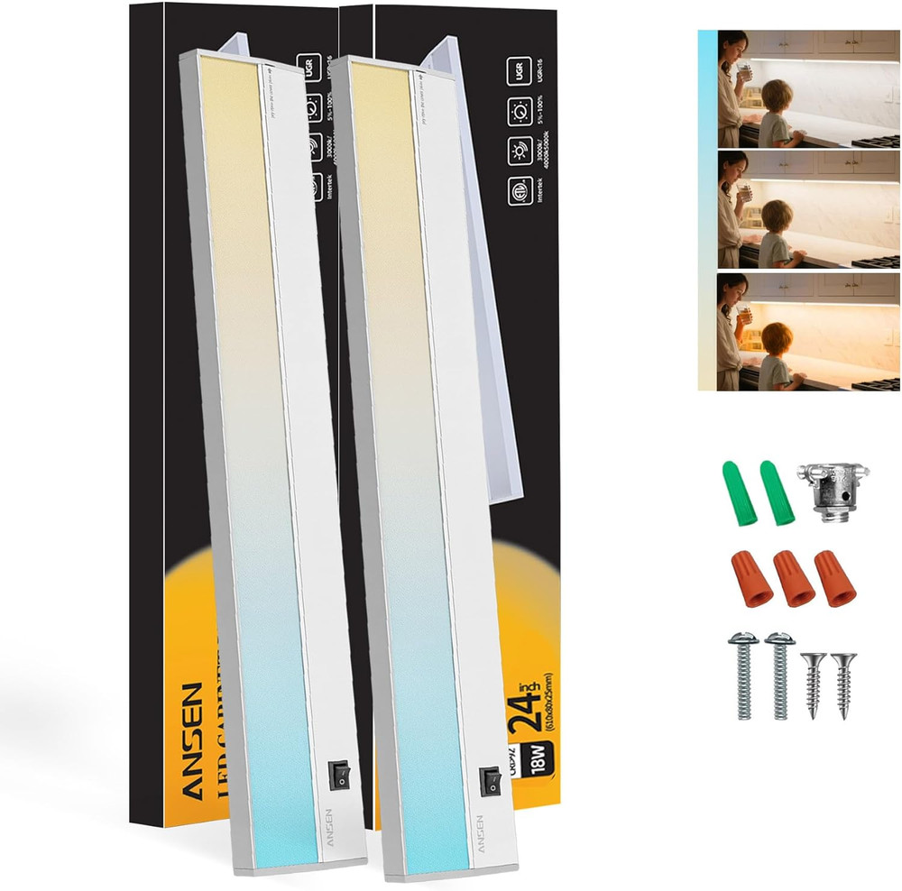 Dimmable 24" LED Under Cabinet Lighting, 2-Pack, 3 Color Temperatures