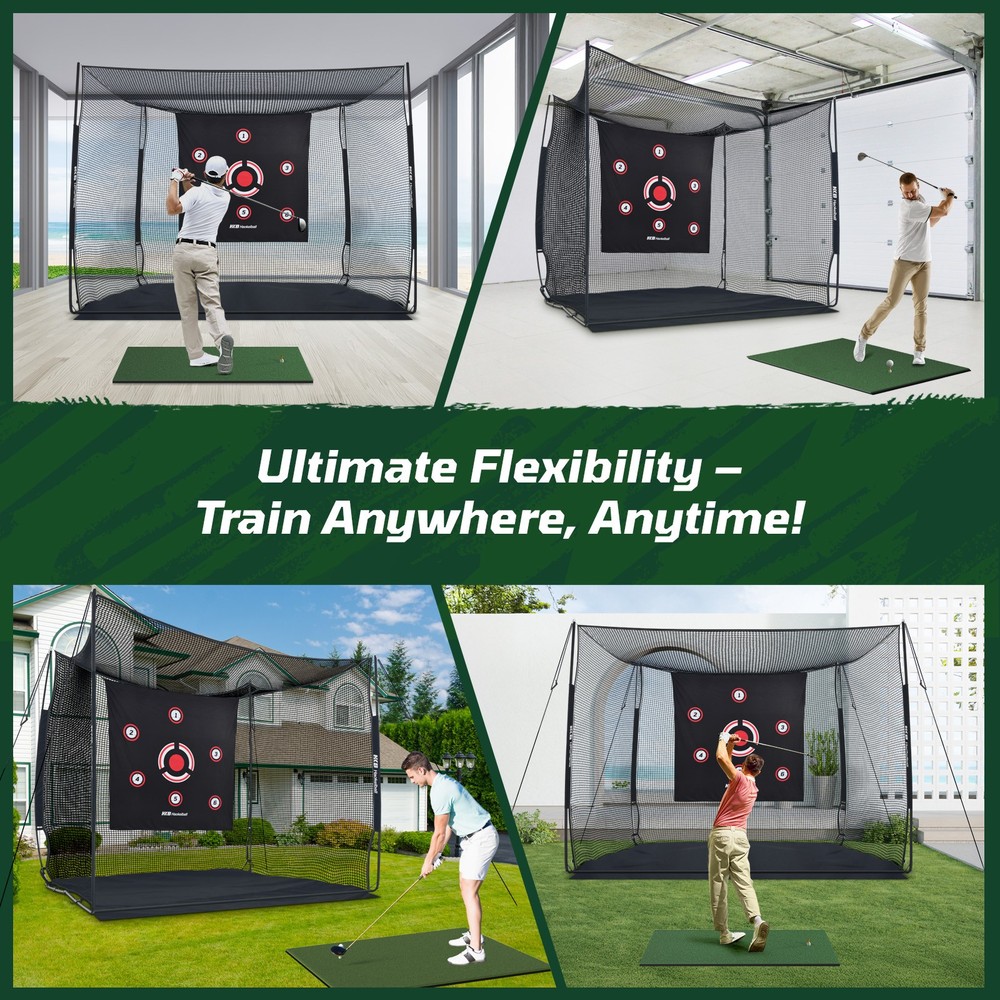 10x8x6FT Golf Training Hitting Cage Heavy Duty Golf Practice Net w/ Target Cloth