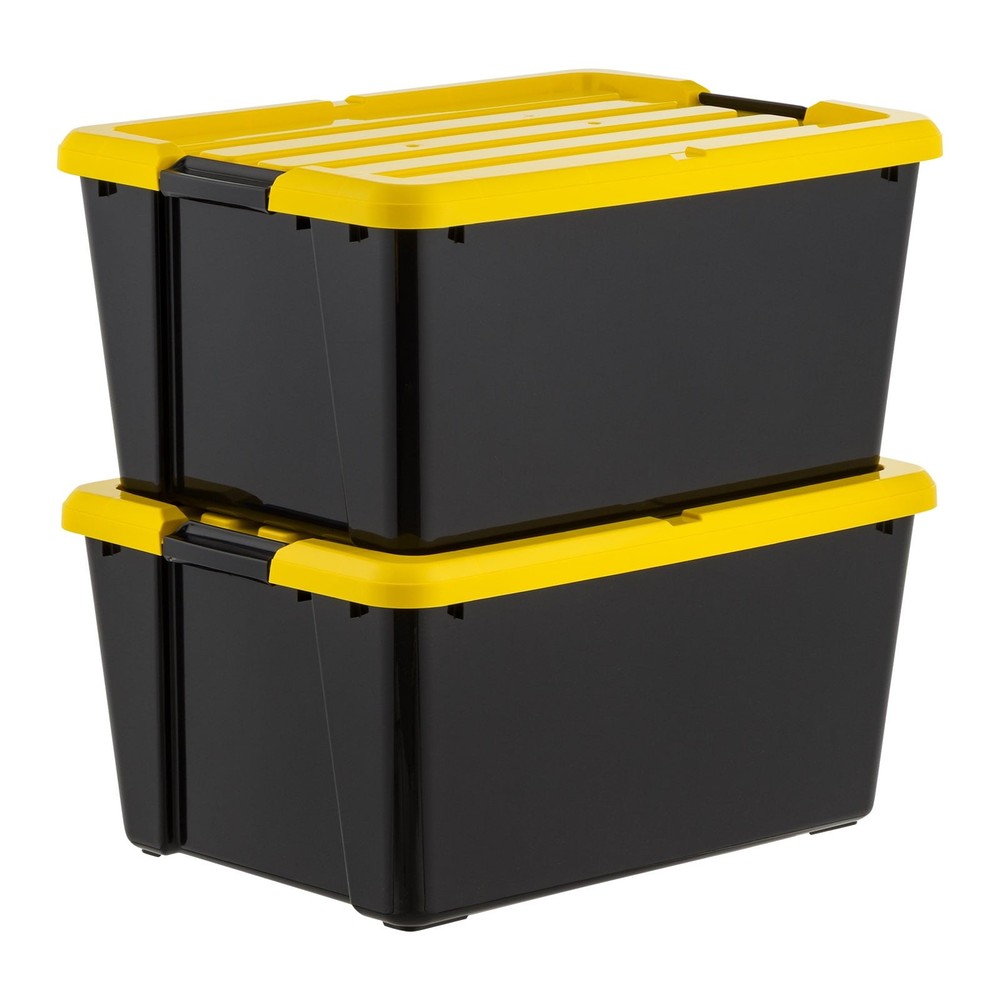 45 Qt Black Plastic Stackable Storage Bin with Lid Tote, 4-Pack