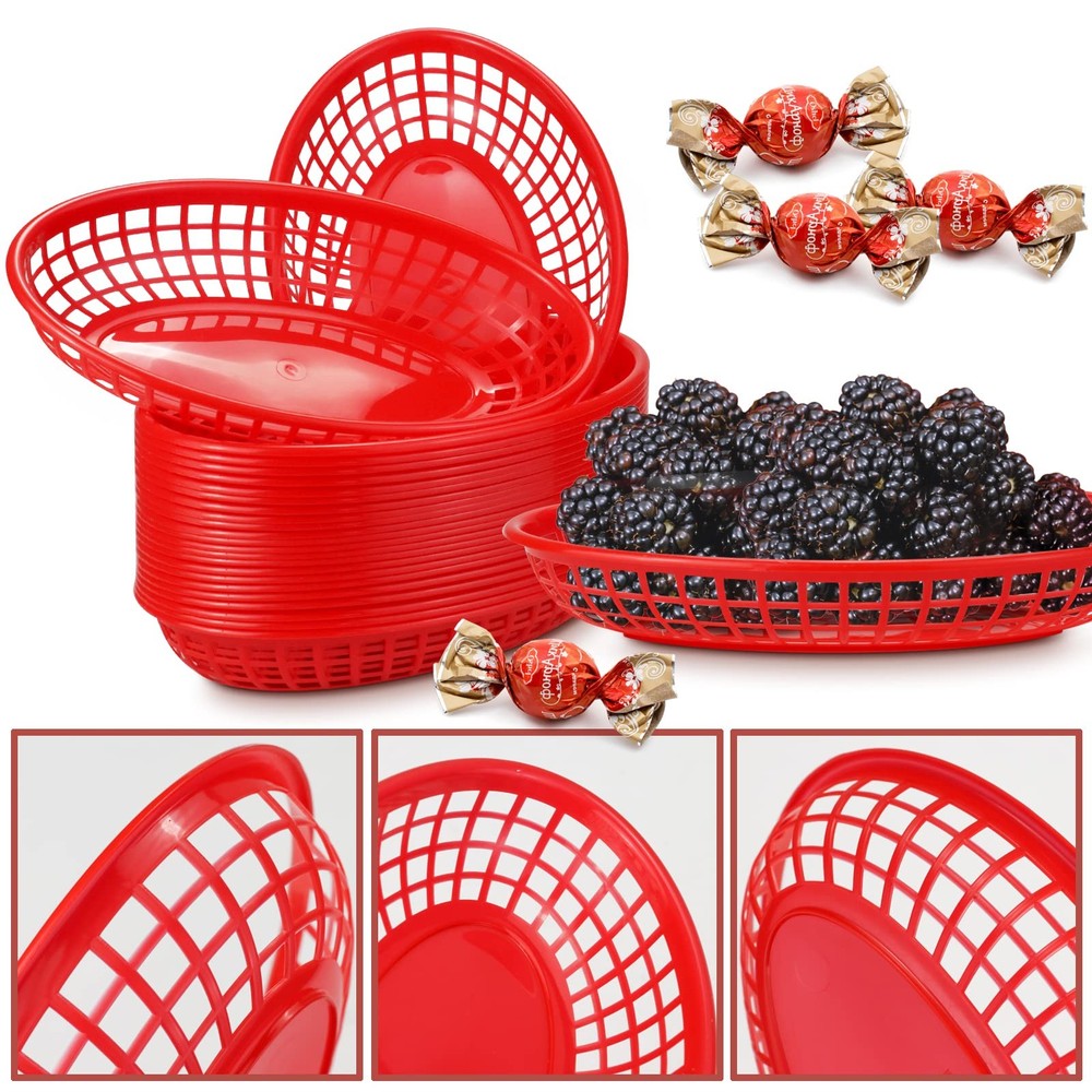 GothaBach 24 Pack Fast Food Baskets, Plastic Restaurant Red