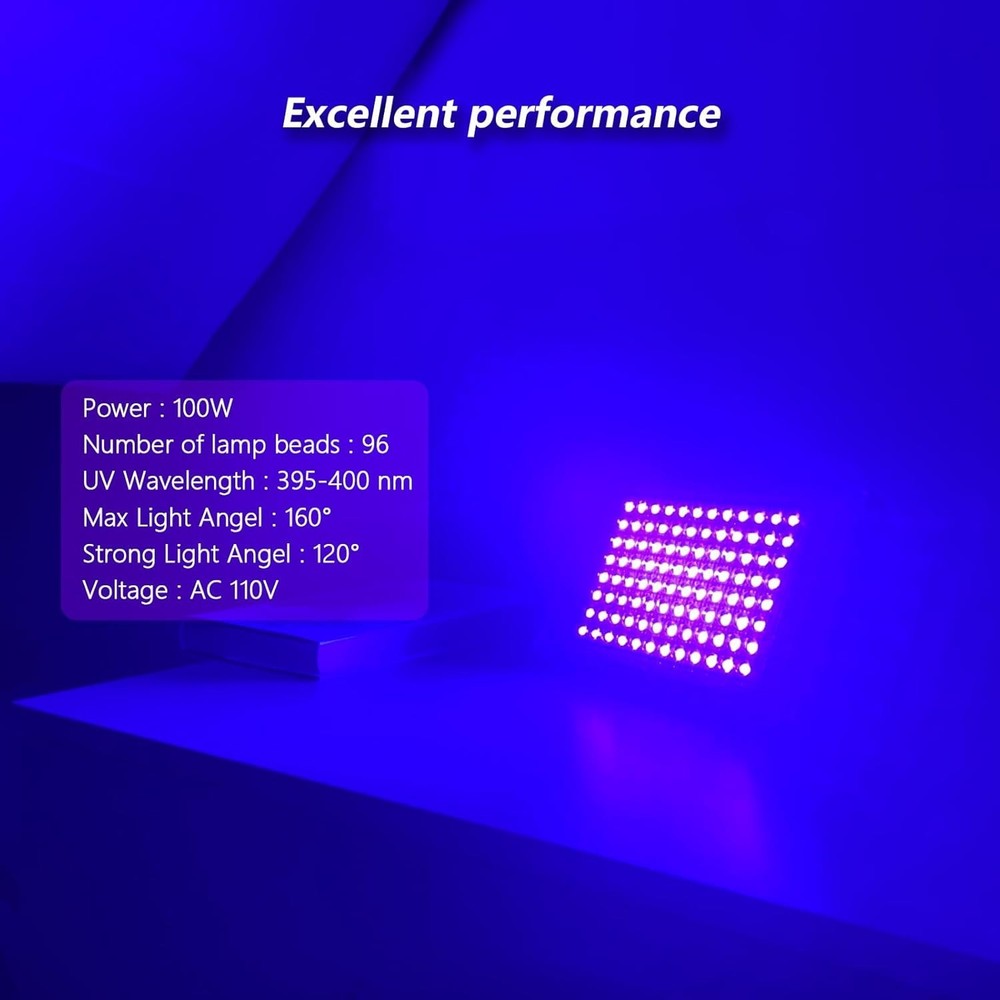 100W LED Black Light, Powerful UV Spotlight, IP66, 395nm UV Lamp for Christma…
