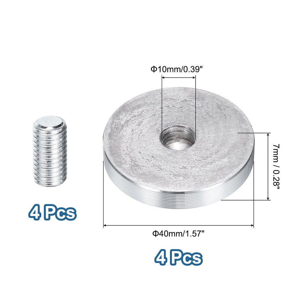 4pcs M10 Thread 40mm Diameter Round Shape Aluminum Disc Hardware, Silver