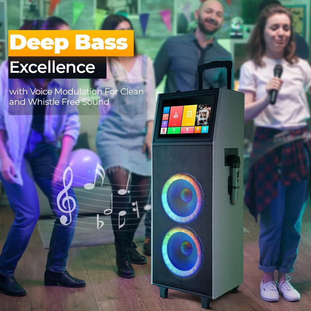 LOUD Bluetooth Speaker Karaoke Machine w/ Wireless Mic & Lyrics Display Screen