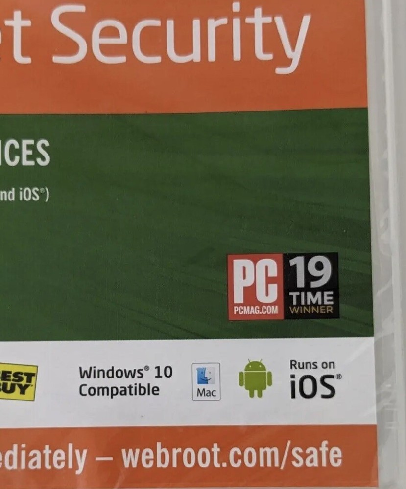New Webroot Secure Anywhere Internet Security 3 Device Software CD Windows IOS