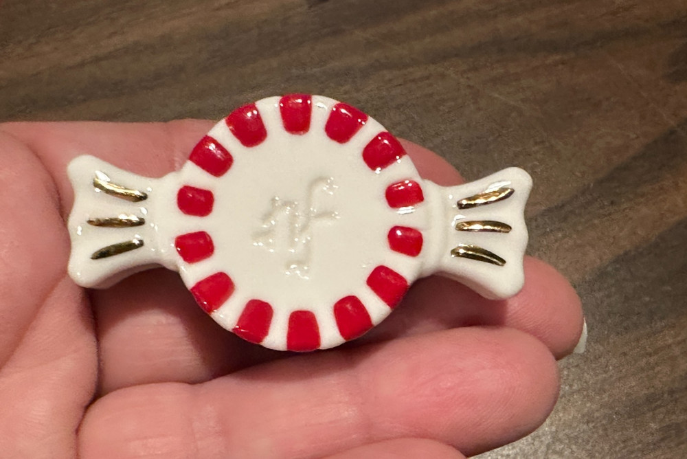 Nora Fleming Peppermint Dreams Candy Mini Christmas Ceramic Platter Charm NEW