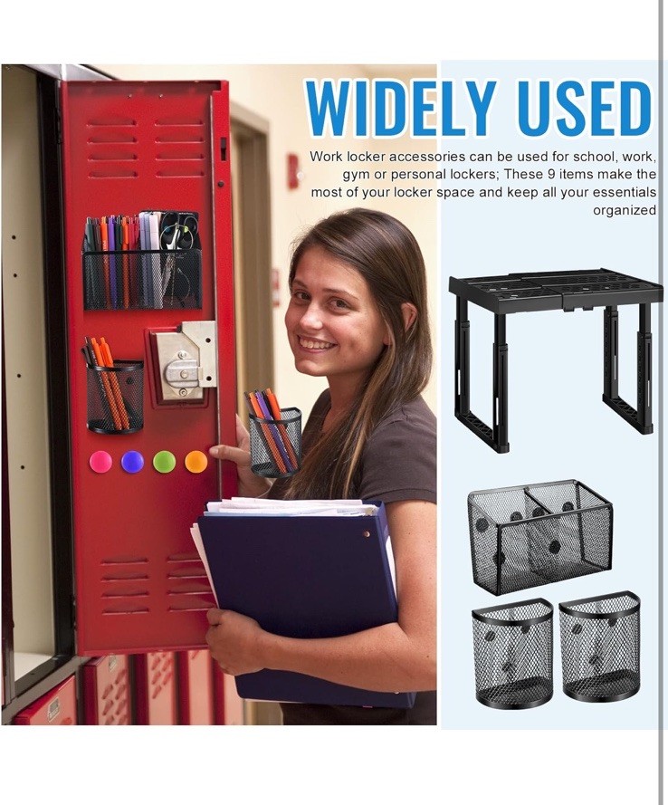 Wesiti 9 Pieces Locker Shelf Organizer Kit Stackable Locker Tools Accessorie