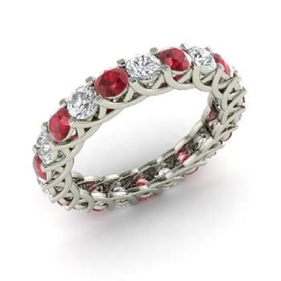 2.64 Ct Natural Round Shape Ruby Diamond Ring 14K Solid White Gold