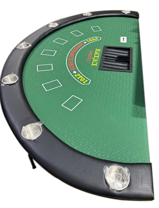 72" Blackjack Table, Folding Metal Legs, cup holders, replaceable armrest &felt