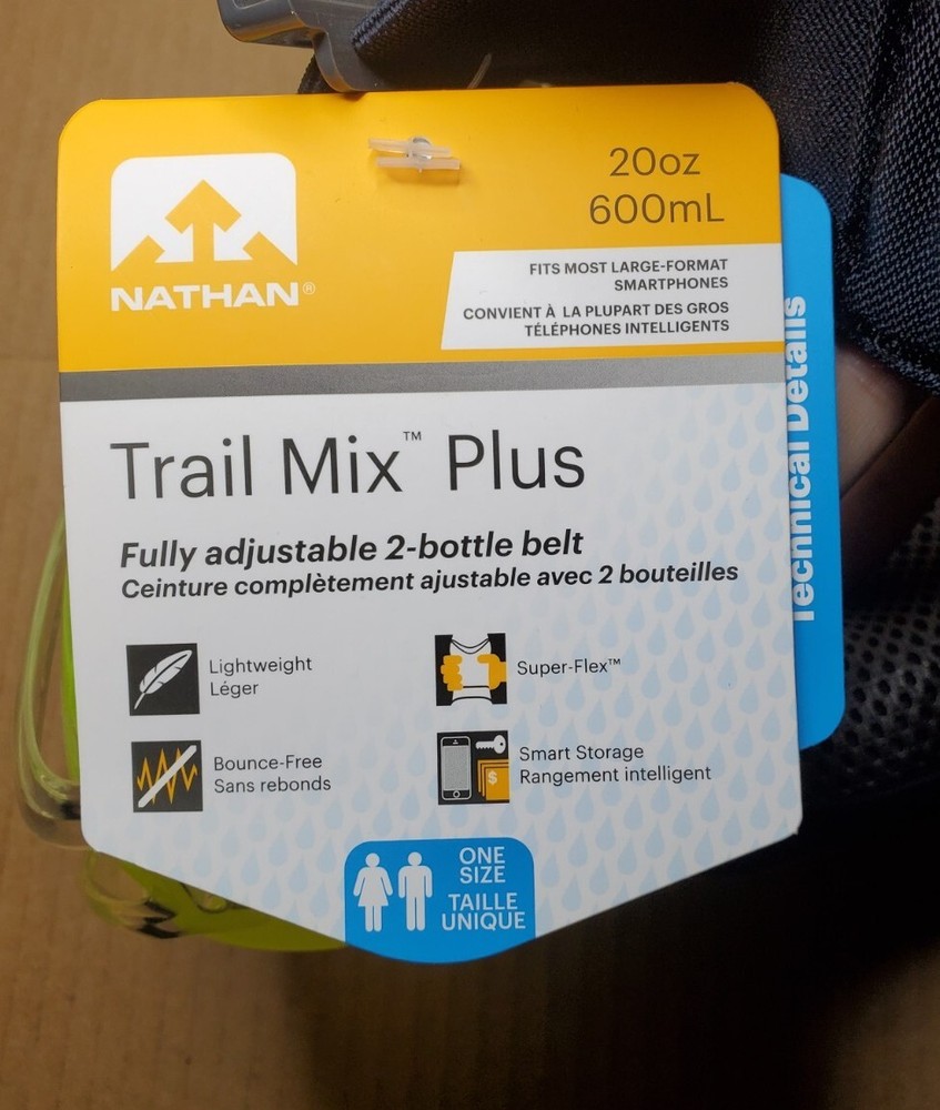 Nathan Hydration Adjustable Running Belt Trail Mix Plus Black / Lime Green - NWT