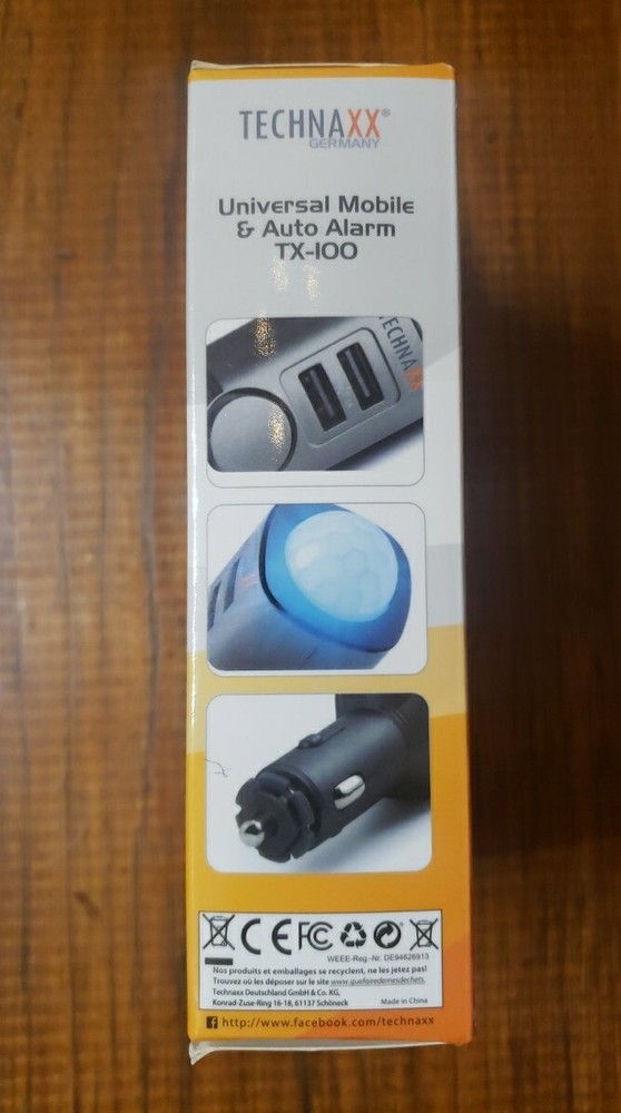 Technaxx TX-100 Car Alarm with Charging Function & PIR Motion Sensor NEW IN BOX