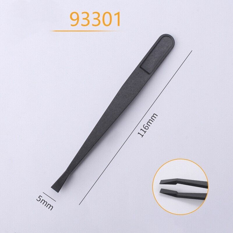 2 Pcs 93301 Black Plastic Anti Static Flat Tip Tweezers Tool 4.5" Long