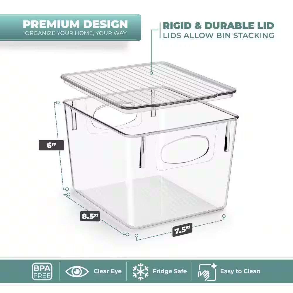 Medium Clear Plastic Storage Bins with Lids, Clear Stackable Storage Bins, Laund