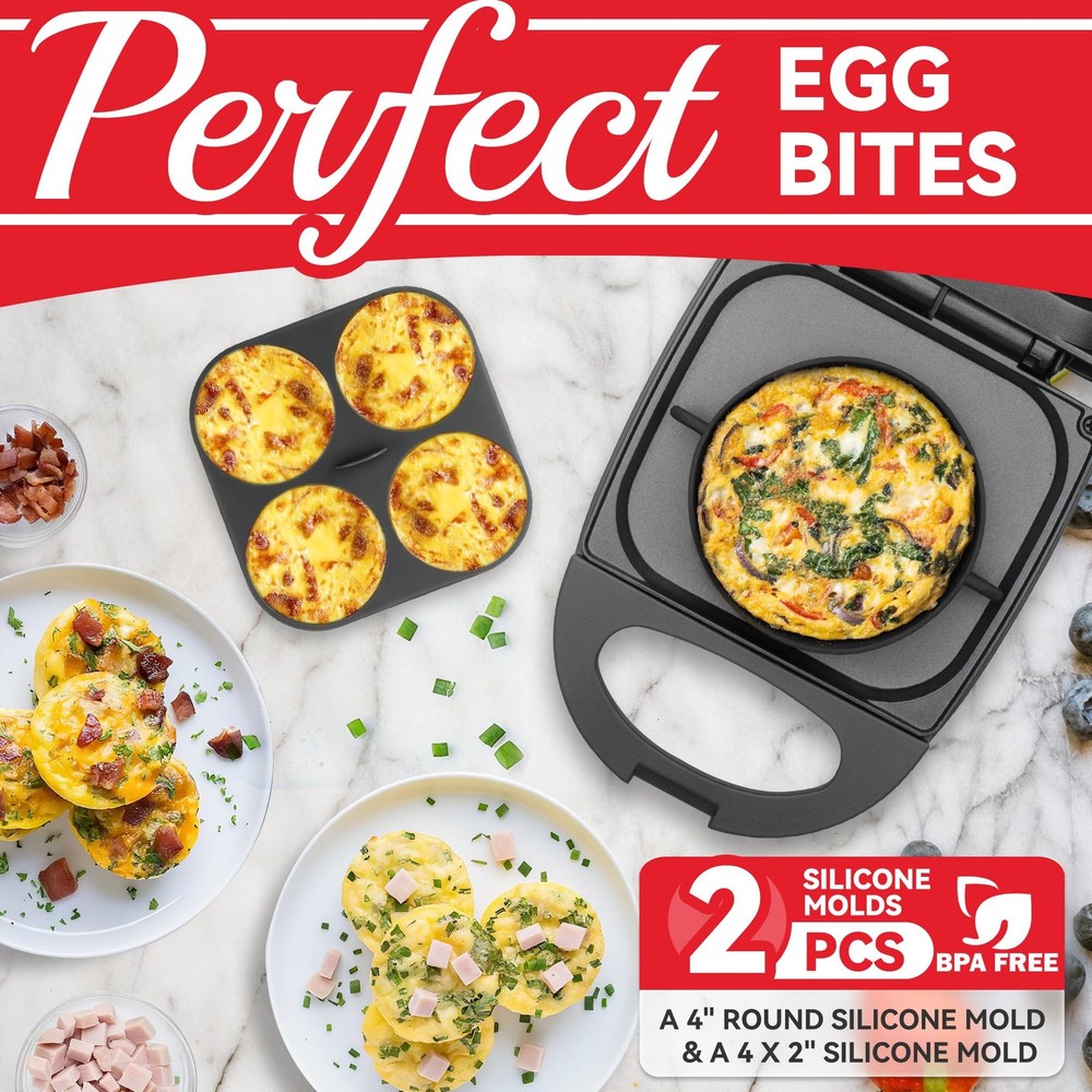 Egg Bite Maker with 2 Silicone Egg Molds for Breakfast Sandwiches, Breakfast ...