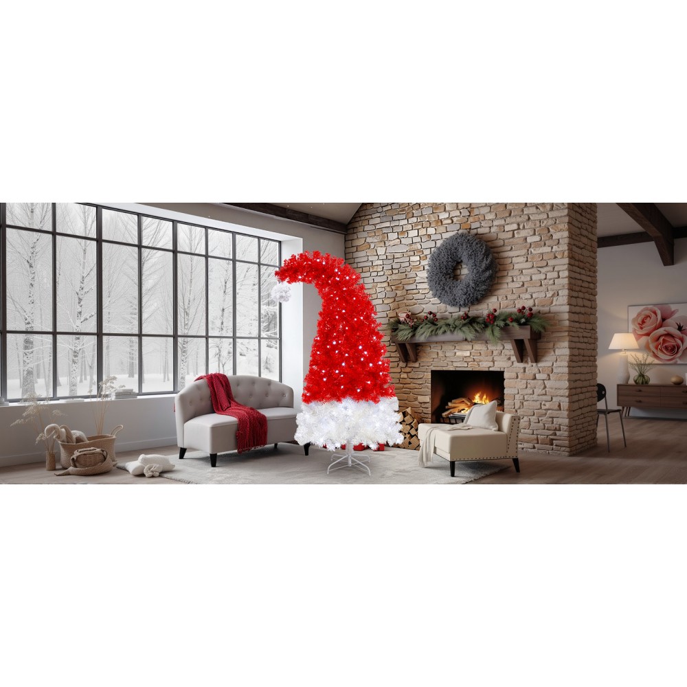 6FT Santa's Hat Shape Artificial Whimsical Christmas Tree with LED Light