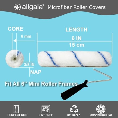 Mini Paint Roller 6" Mini 3/8" Nap Shedless Microfiber 6" Micro (Pack of 12)