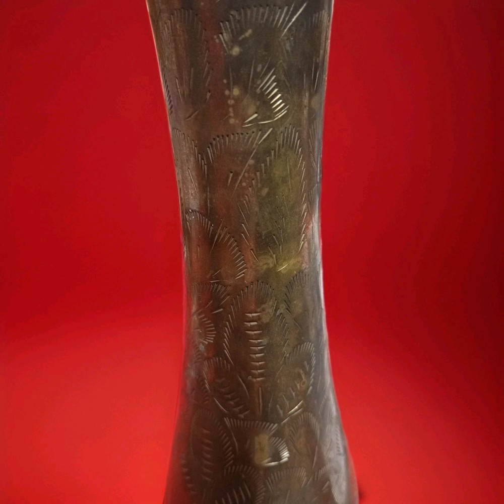 Brass Etched 12" X 3" Vase