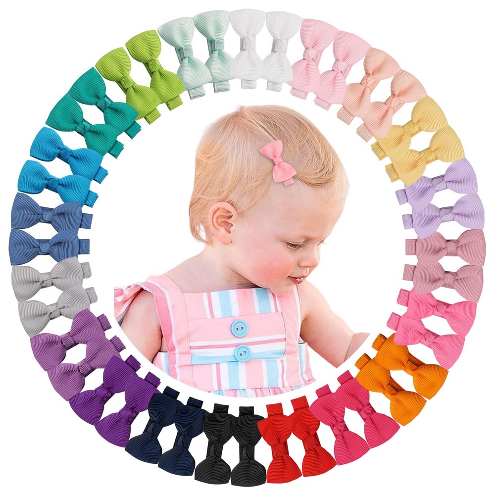 40-PCS 2-Inch Tiny Hair Bows, Fully Lined Alligator Clips for Baby, Infants