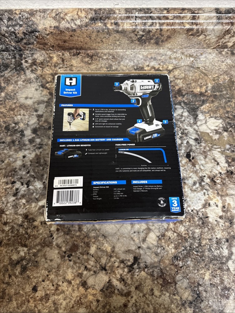 HART 20V Cordless Impact Driver Kit (HPID01B)