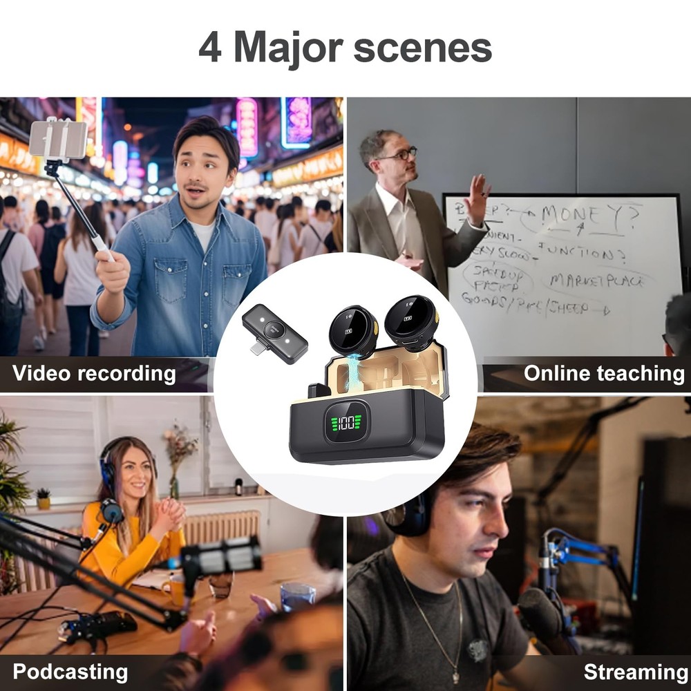 Magnetic Wireless Lavalier Mic for Android, iPhone(2 TX+1 RX+Charging Case), ...