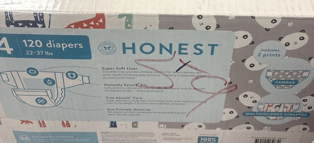 Honest Diapers 120 Count Size 4 Disposable Diapers, Size 4 (22-37lbs)