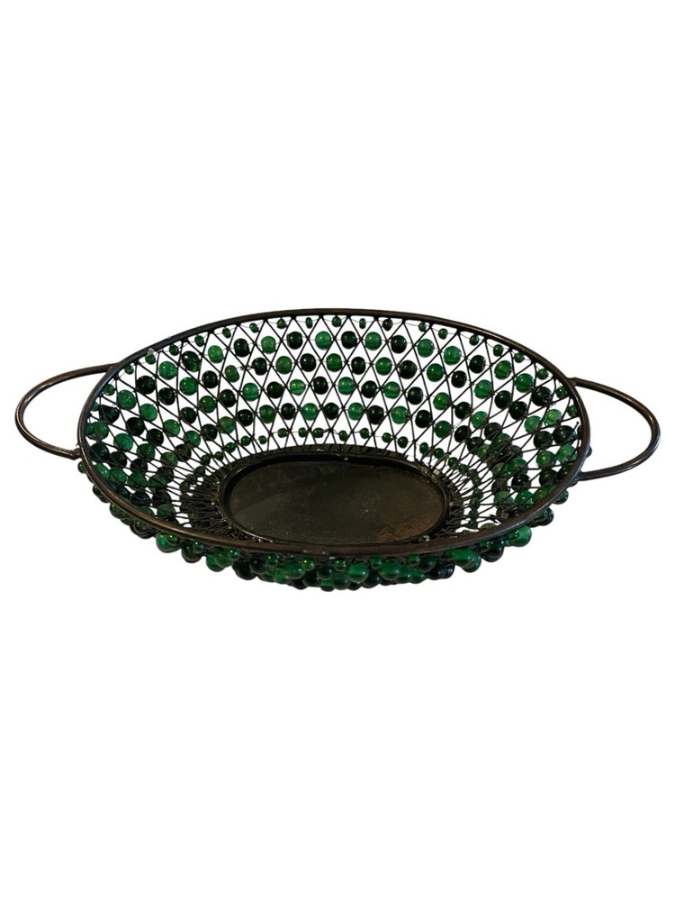 Small Oval Beaded Wire Basket with Handles