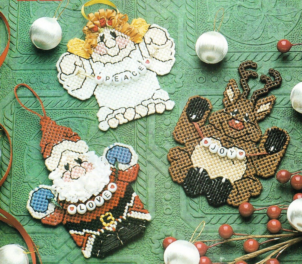 CHEERY FRIENDS SANTA ANGEL DEER CHRISTMAS PLASTIC CANVAS PATTERN INSTRUCTIONS