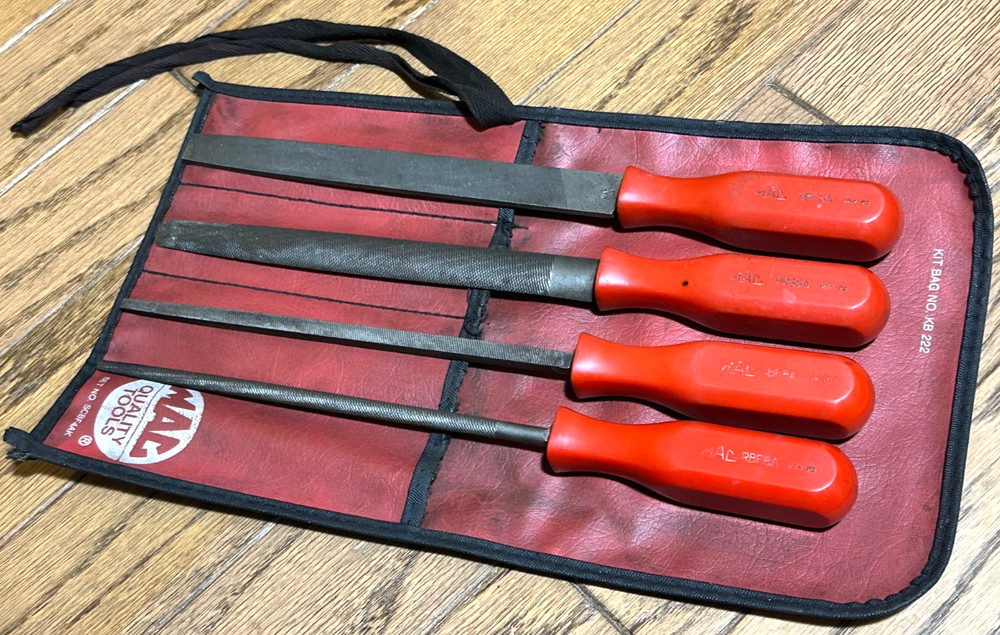 🇺🇸 MAC Tools 4pc File Set Lot 12” Long Red Hard Handle Storage Pouch USA