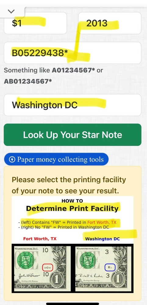 2013 B Duplicate Print ⭐️ STAR NOTE ERROR $1 Serial Number B 05229438* D/C Print