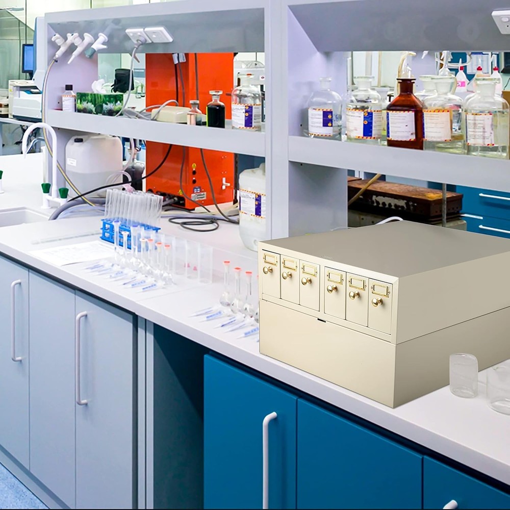 Microscope Slide Storage Cabinet,6 Drawers,Metal, Stackable, Tan