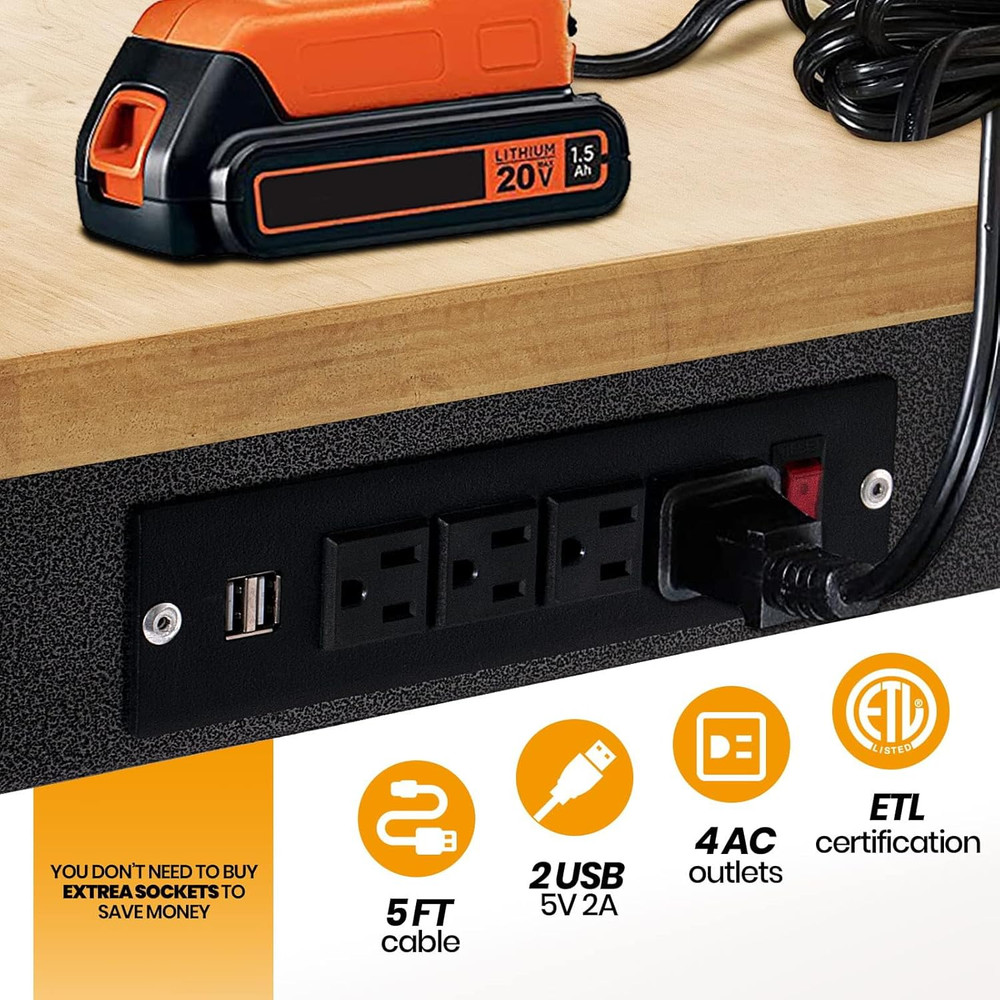 60" Adjustable Work Bench, Rubber Wood Top Workbench Heavy-Duty Work Table with