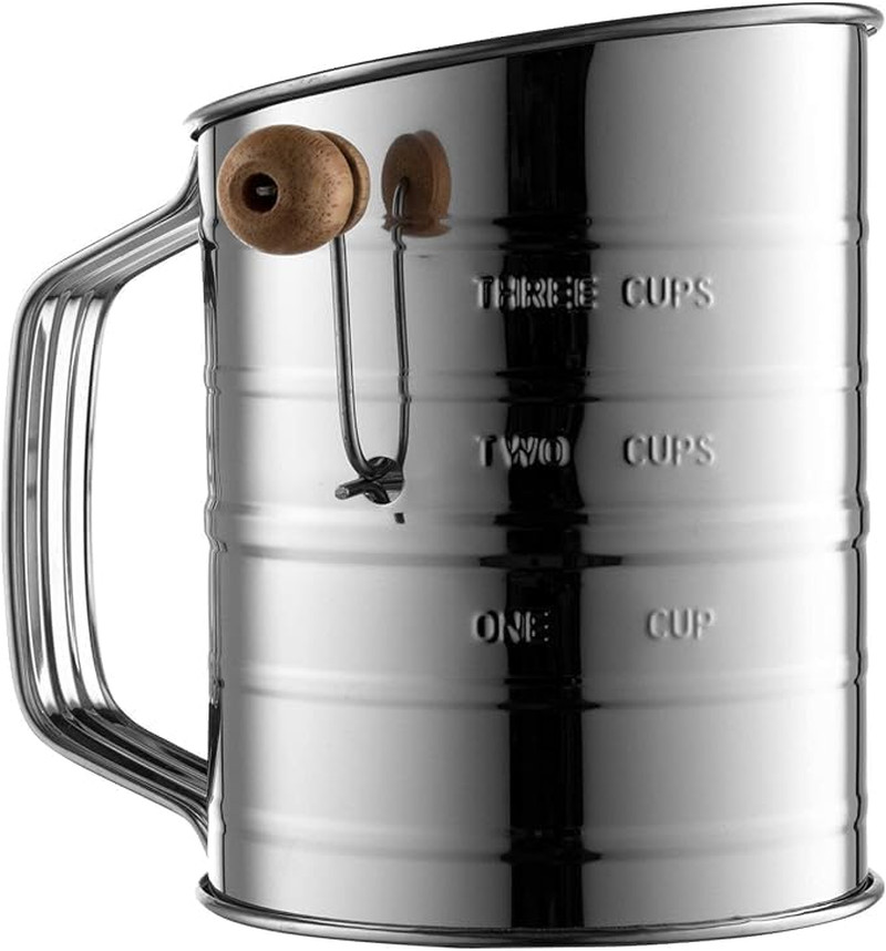 3 Cup Flour Sifter for Baking Fine Mesh Rotary Hand Crank with Loop Agitator for
