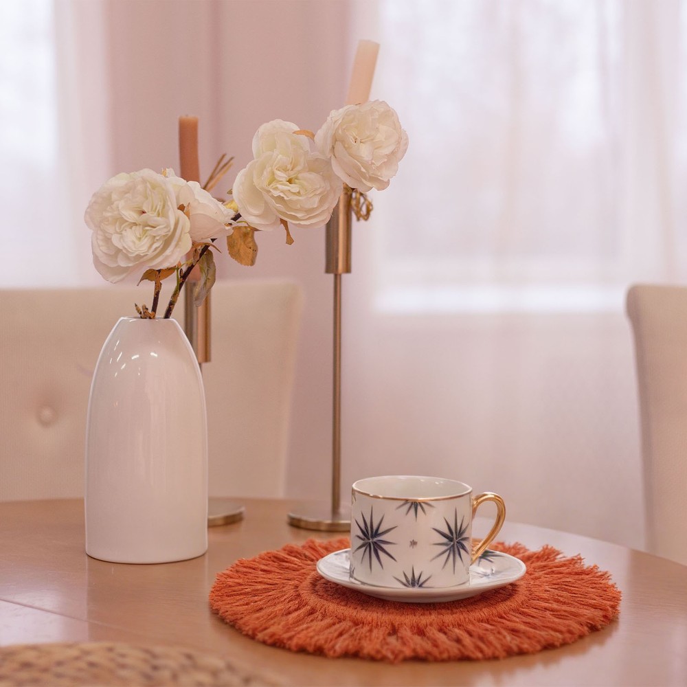 4Pcs Boho Coasters, Woven Drink Coasters with Tassel, Khaki