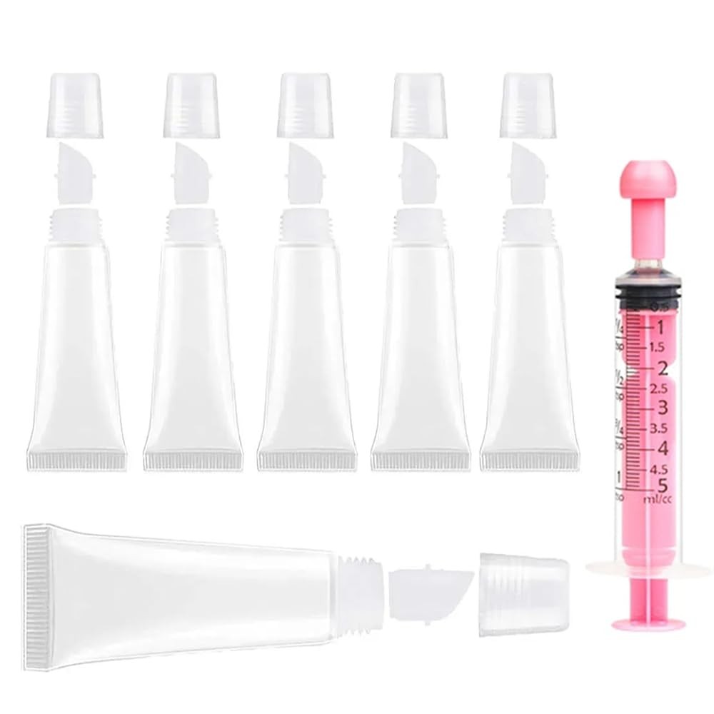 6PCS Empty Lip Gloss Tubes - 8ml Clear Refillable Squeeze for 8ml/6pcs