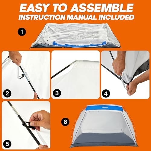 Large Portable Paint Tent with Floor, Mesh Screen, Windproof Hooks & Storage Bag