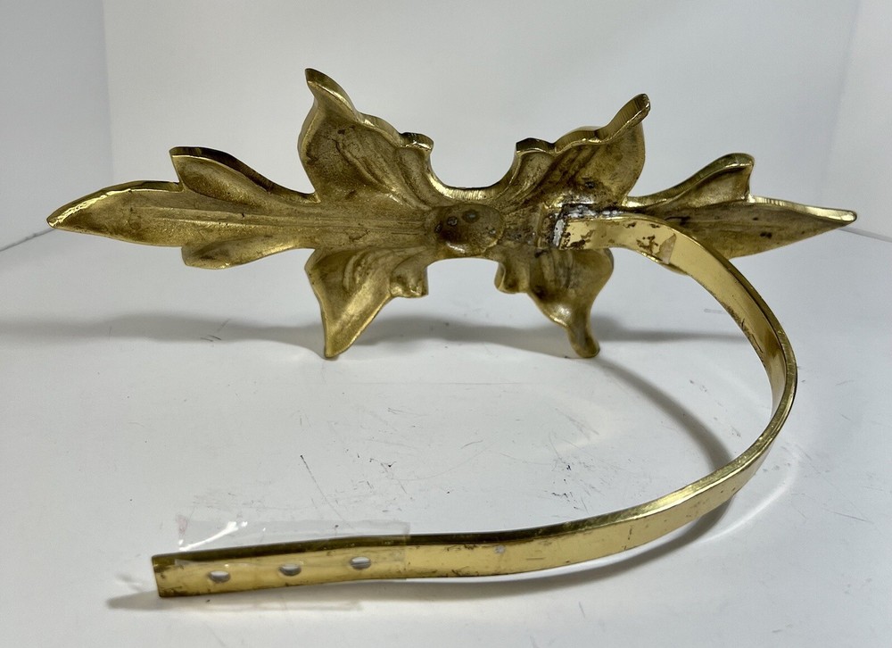 Drapery Tieback Large Brass Wall Mount Bow Leaf Lacquered Pull Back
