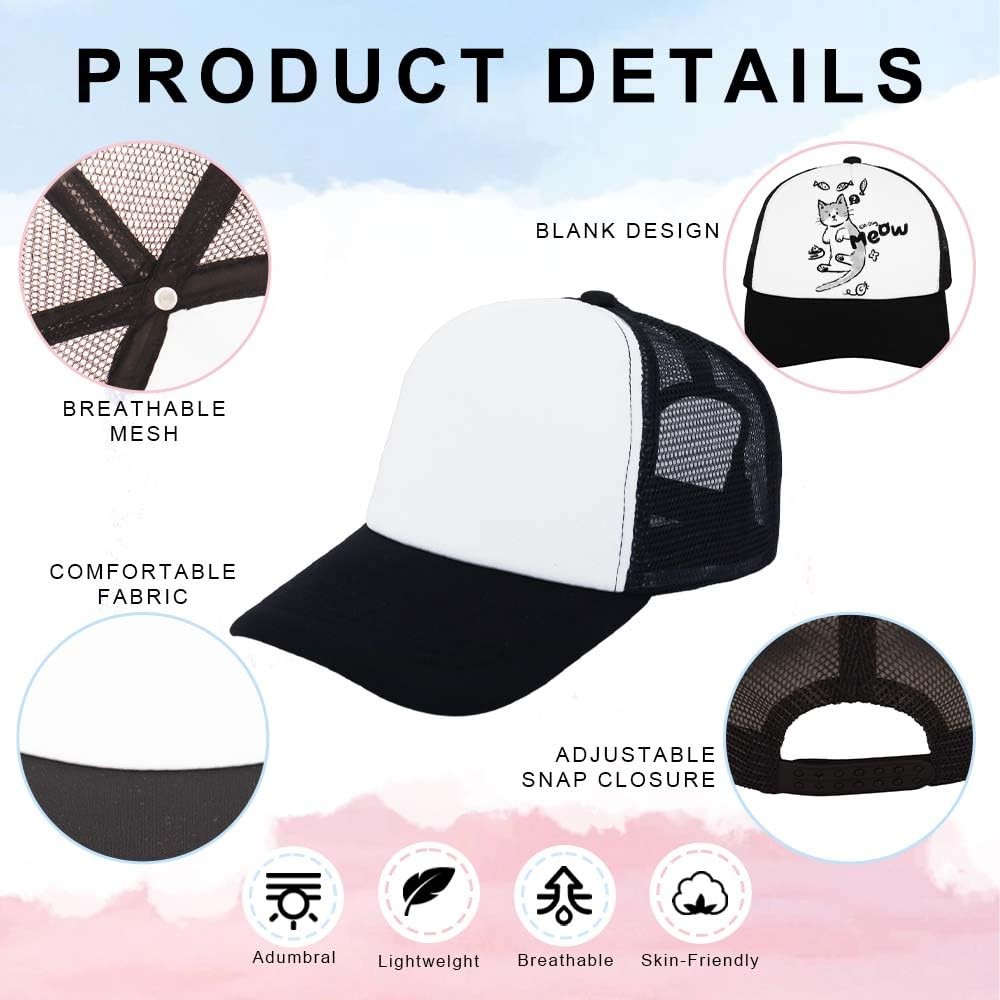 ZH 12 Blank Sublimation Trucker Hats Mesh Baseball Cap Polyester Adjustable Bulk