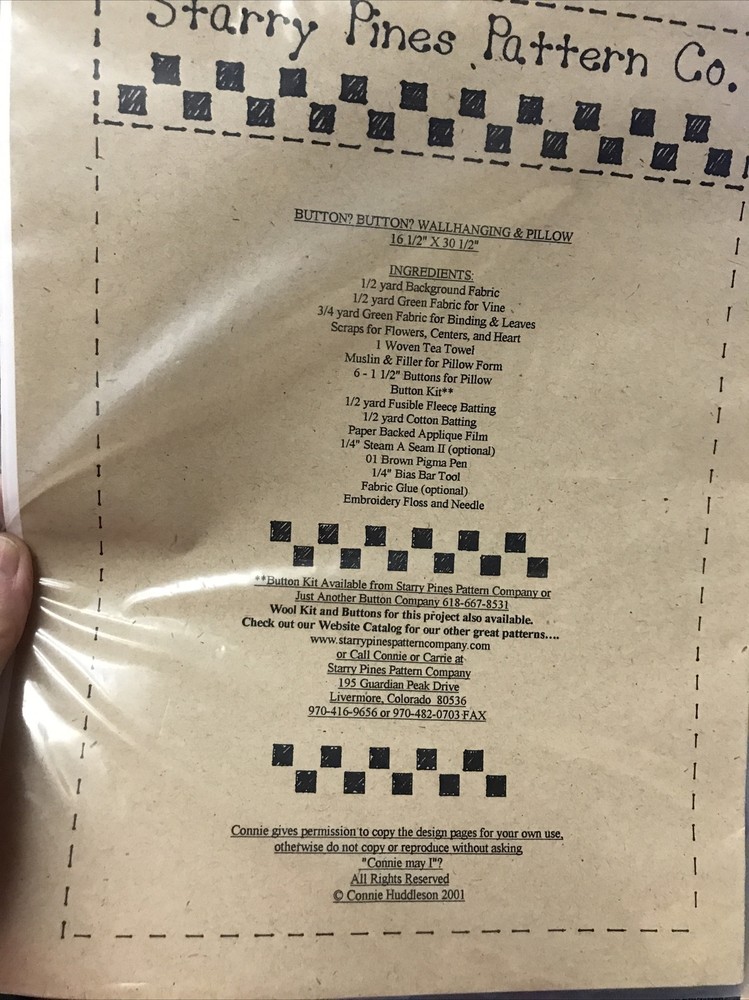 36 Button Button Wall Hanging And Pillow Starry Pines Pattern Co. Buttons Includ