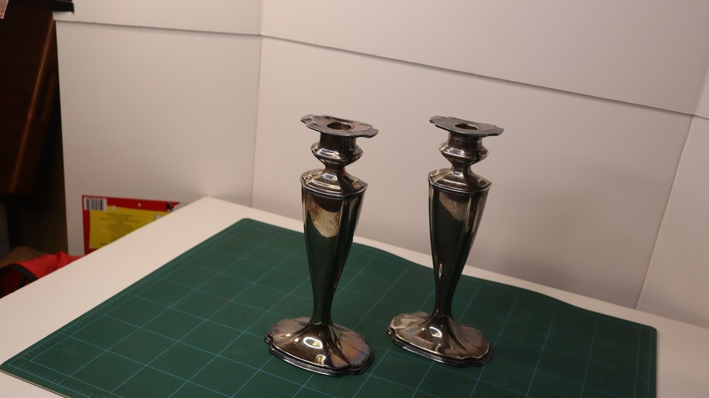 Hepplewhite plated Silver 10" Candlestick set from England pat. #1914