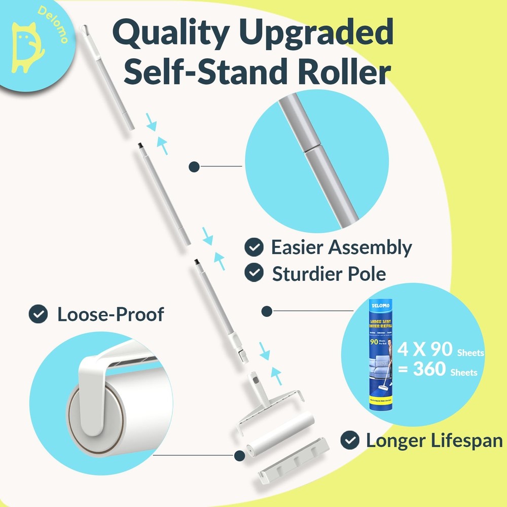 Lint Roller Refills (6 Pack, 540 Sheets) – 9.45 in Large Lint Roller Refill, ...