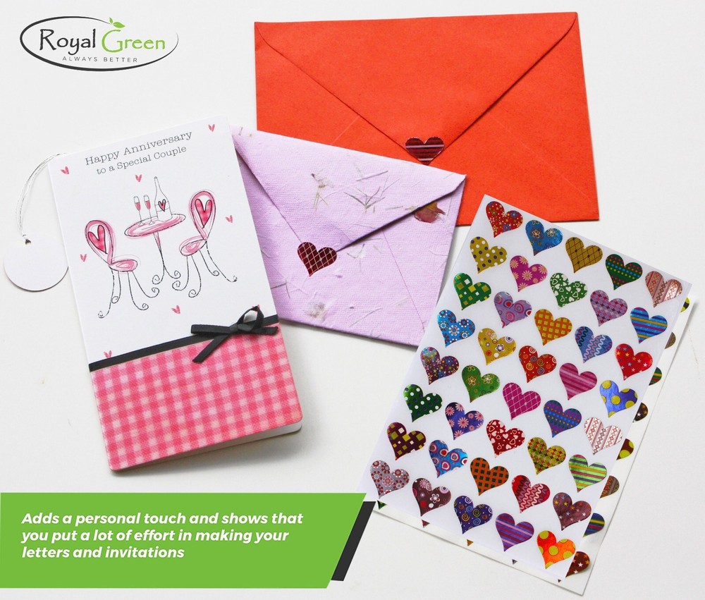 Heart Shaped Assorted Patterns Valentines Day Stickers Craft Projects 200 Pack