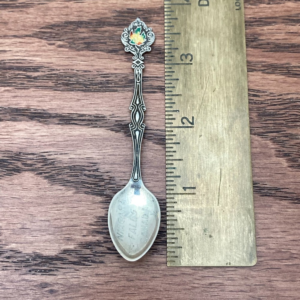 Niagara Falls Canada Sterling Silver Souvenir Spoon Enamel Maple Leaf by ECCO