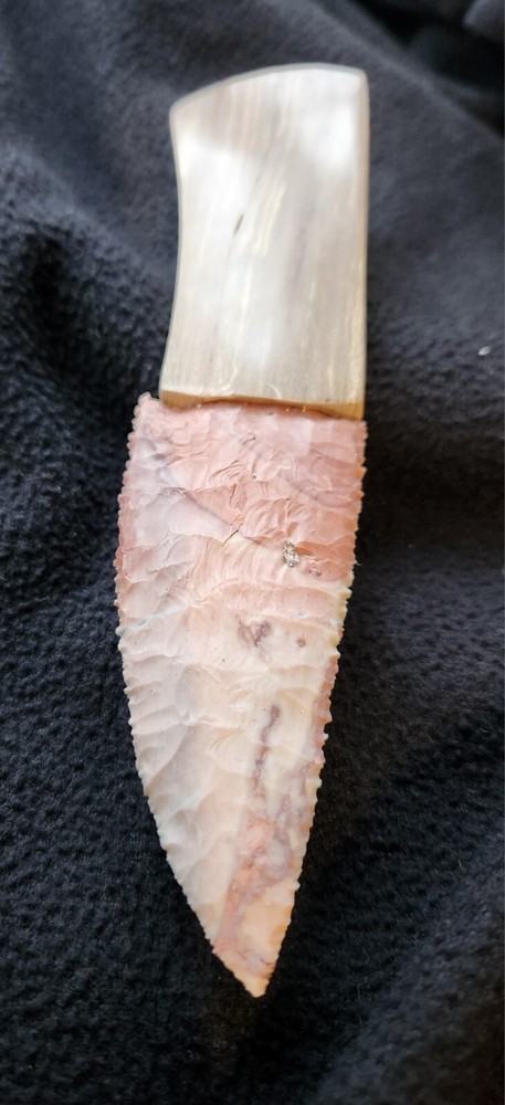Marble handle with Flintridge flint blade knife Flintknapping