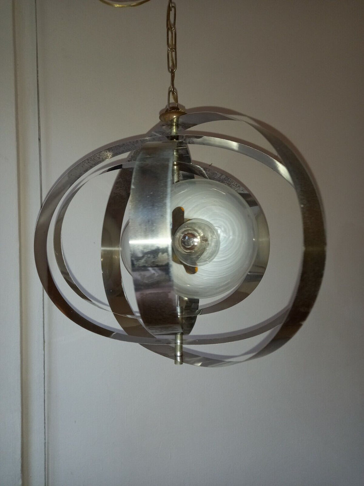 Particular Vintage Chandelier with Satellite Spheres Diffusers Old Lustre