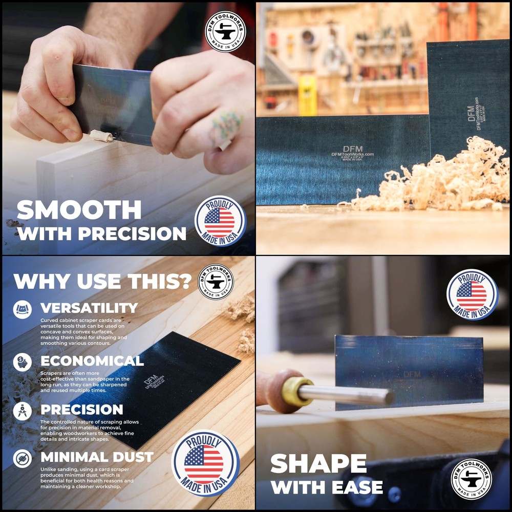 DFM Tool Works Blue Cabinet Scraper Set, Multiple Sizes, Made in USA