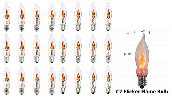Lot of 25 Flicker Flame Light Bulbs, E12 Candelabra Base, 3 watt Bulb