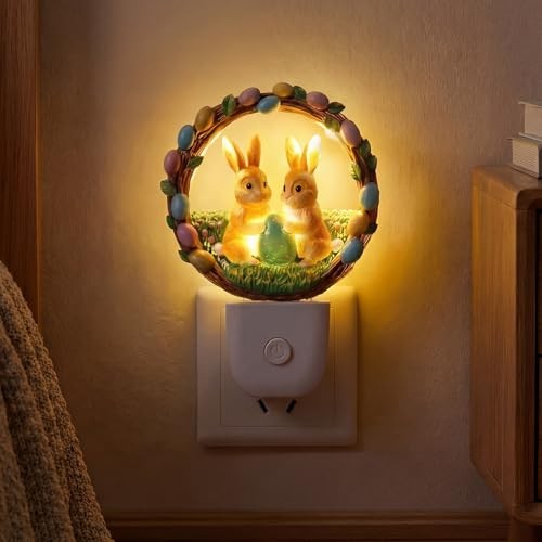 Easter Bunny Light Decoration LED Easter Night Light Plug into Wall Resin Egg